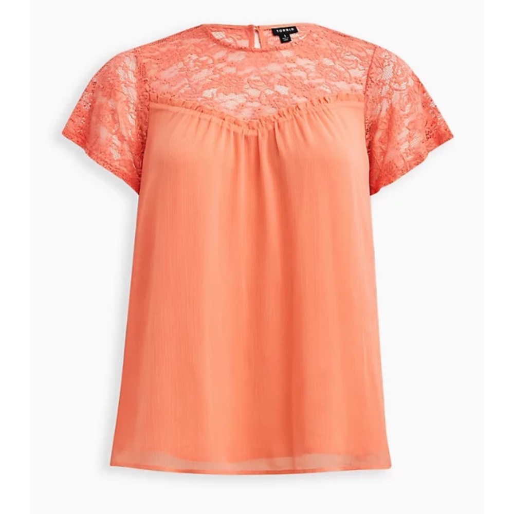 CRINKLE CHIFFON LACE DETAIL BLOUSE